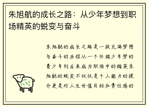 朱旭航的成长之路：从少年梦想到职场精英的蜕变与奋斗